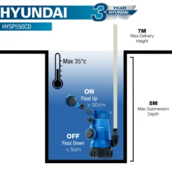 Hyundai 550W Electric Clean And Dirty Water Submersible Water Pump / Sub Pump | HYSP550CD